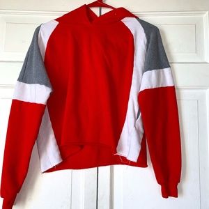 Red and White Semi-Cropped Hoodie